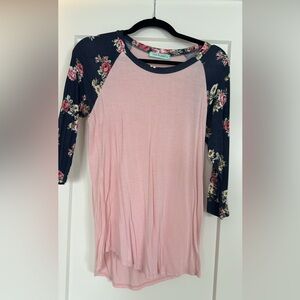 Floral Sleeve Pink Women's Top
